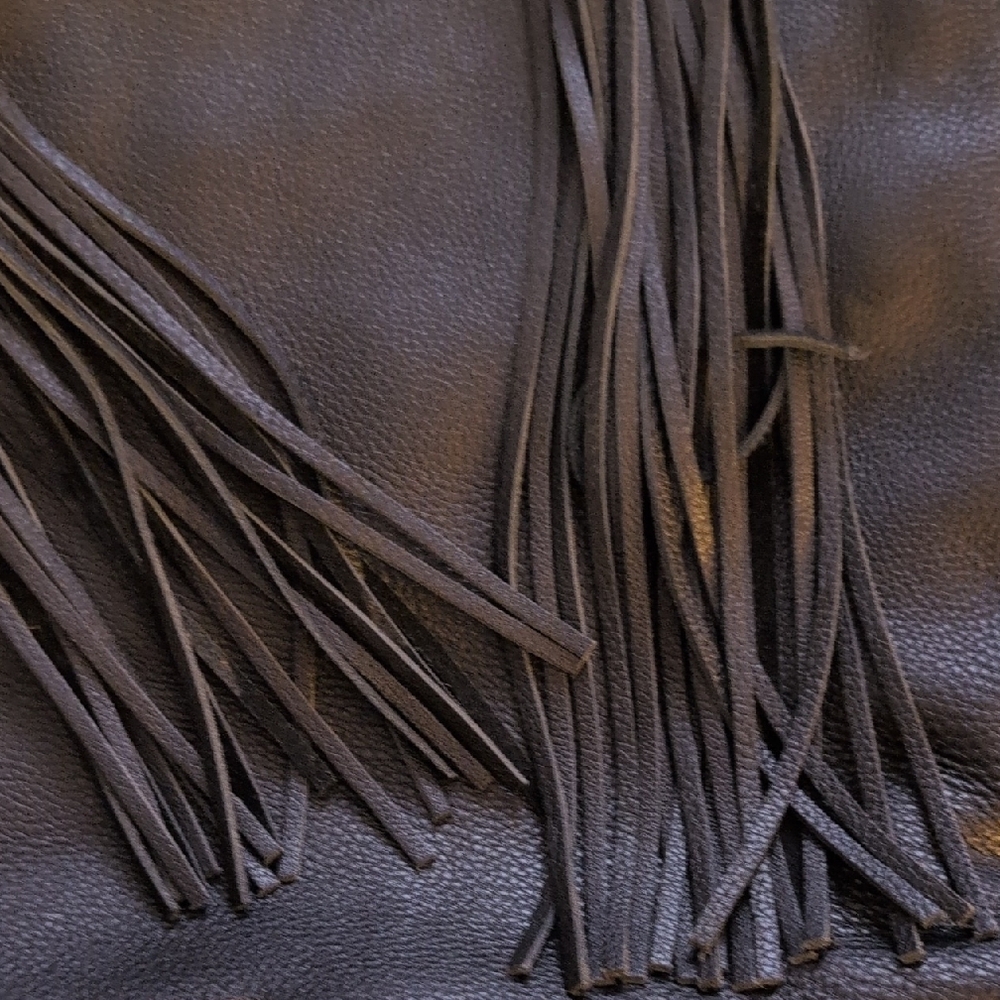 Rebecca Minkoff Black Leather Tote Handbag with Fringe - Picture 4 of 8